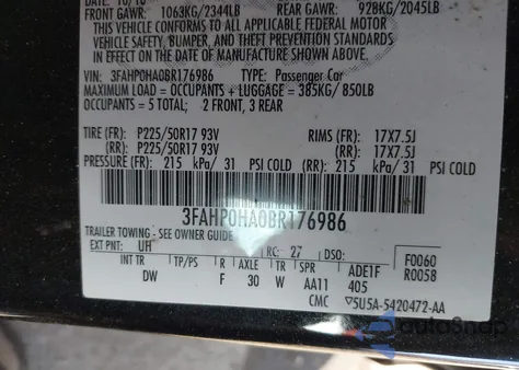 2011 Ford Fusion Se z USA, uszkodzony, nr VIN 3FAHP0HA0BR176986